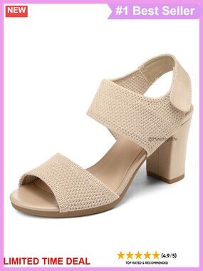 Chunky Block Heel Slingback Open Toe Knit Heeled Sandals